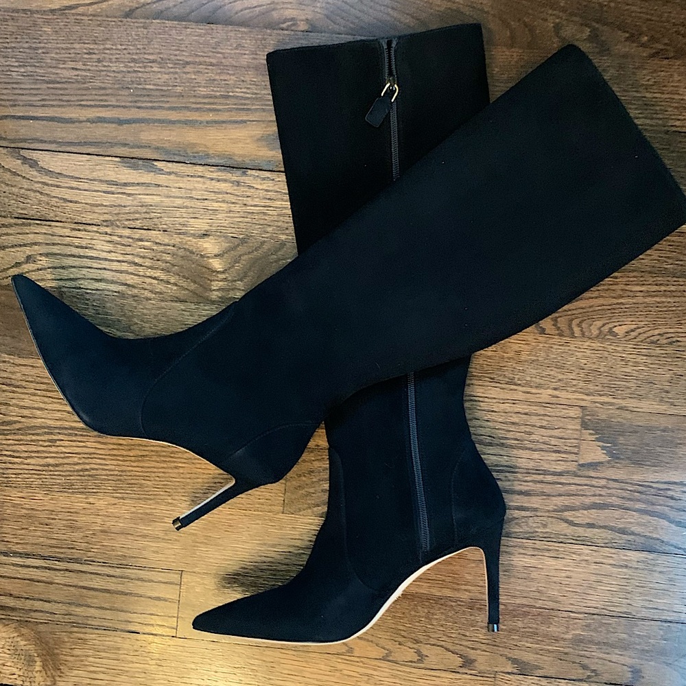 New Stuart 85 To-The-Knee Boot Stretch Suede Never worn! With box + boot bag
